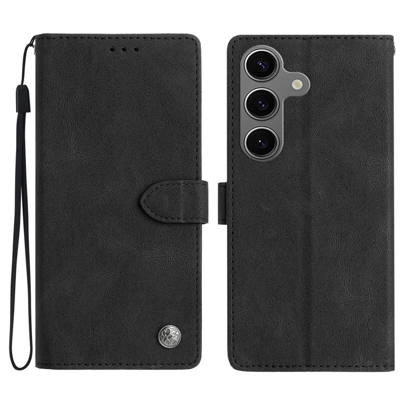 For Samsung Galaxy S24 FE Leather Case Solid Color Phone Wallet Cover - Black