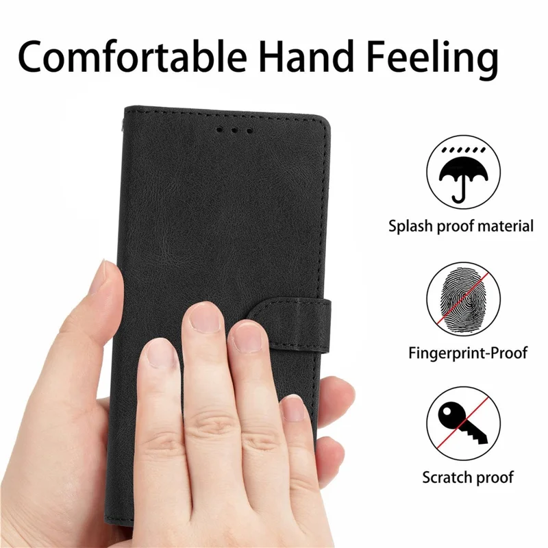 For Samsung Galaxy S24 FE Leather Case Solid Color Phone Wallet Cover - Black