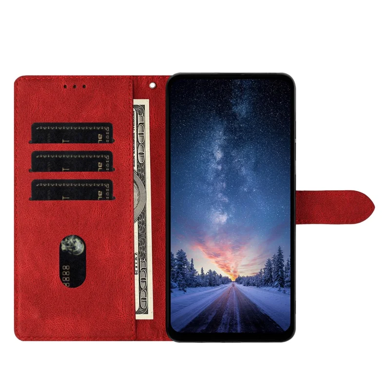 Voor Samsung Galaxy S25 Leren Hoesje Effen Kleur Telefoonportemonnee Cover - Rood