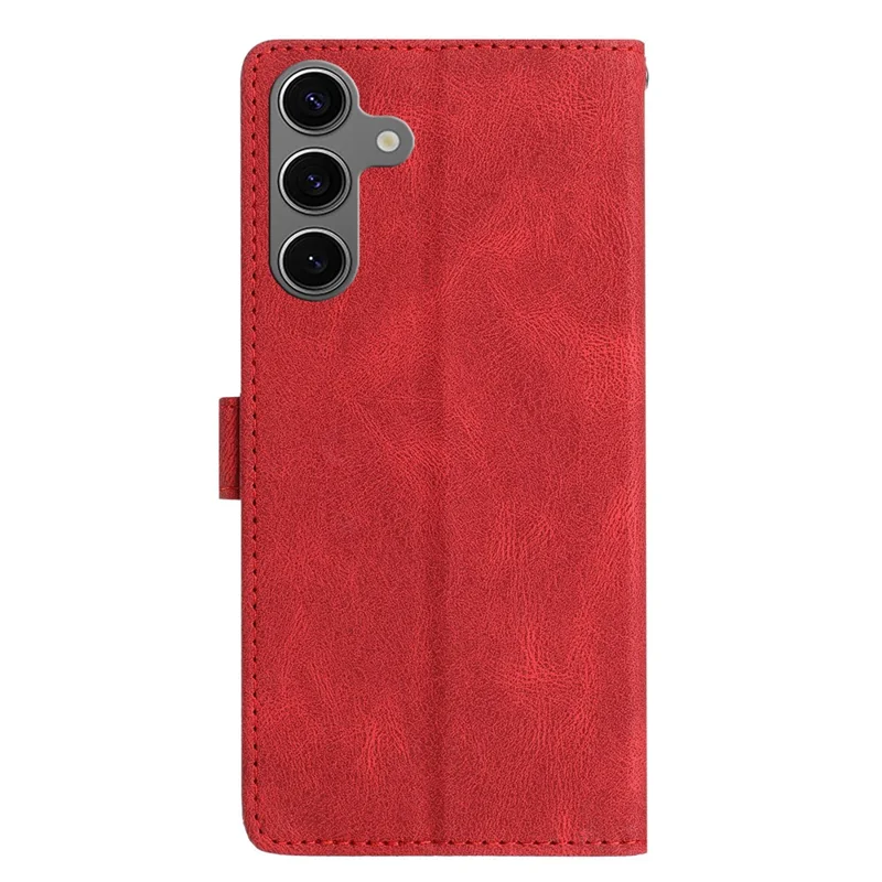Voor Samsung Galaxy S25 Leren Hoesje Effen Kleur Telefoonportemonnee Cover - Rood