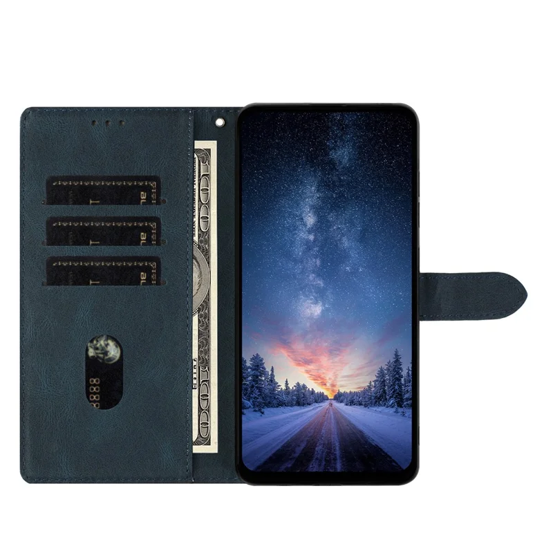 Voor Samsung Galaxy S25 Edge Leren Hoesje Effen Kleur Telefoonportemonnee Cover - Blauw