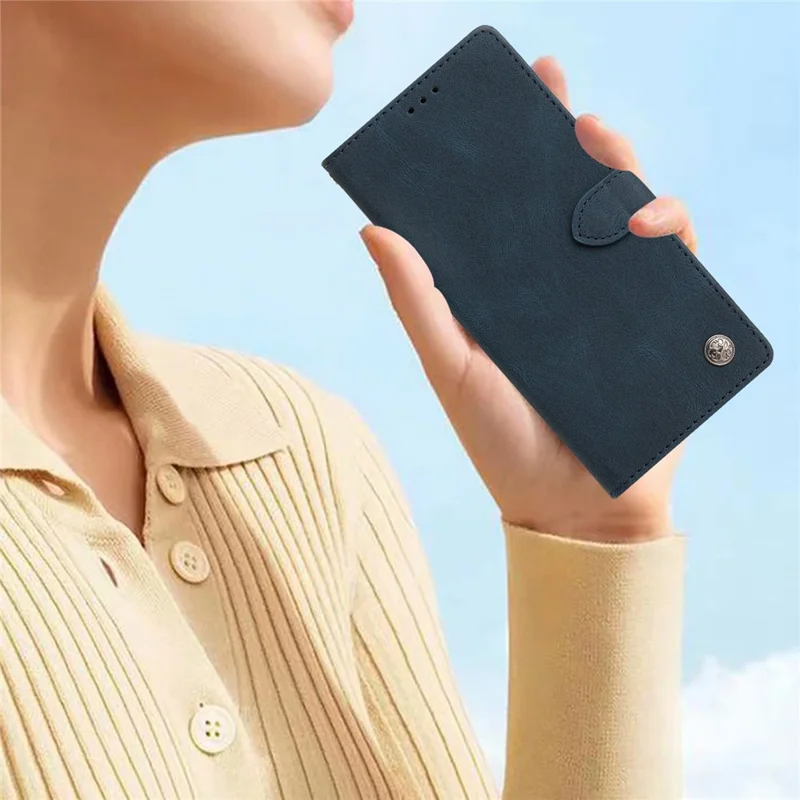 Voor Samsung Galaxy S25 Edge Leren Hoesje Effen Kleur Telefoonportemonnee Cover - Blauw