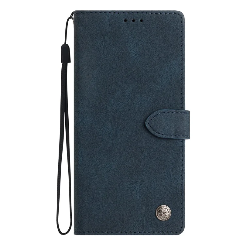Voor Samsung Galaxy S25 Edge Leren Hoesje Effen Kleur Telefoonportemonnee Cover - Blauw