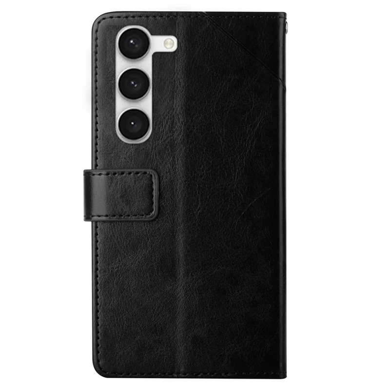 Pour Samsung Galaxy S23 HT01 PU Cuir PU Imprimé de Lignes en Forme de Téléphone Boîte de Téléphone Anti-shock Couvercle de Portefeuille Pliable Avec Sangle Avec Sangle - le Noir