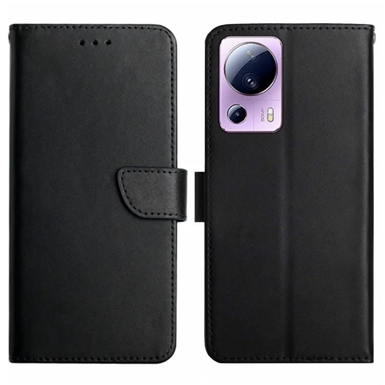 For Xiaomi 12 Lite NE 5G HT02 Strong Magnetic Clasp Stand Function Genuine Leather Nappa Texture Wallet Case Flip Phone Cover - Black