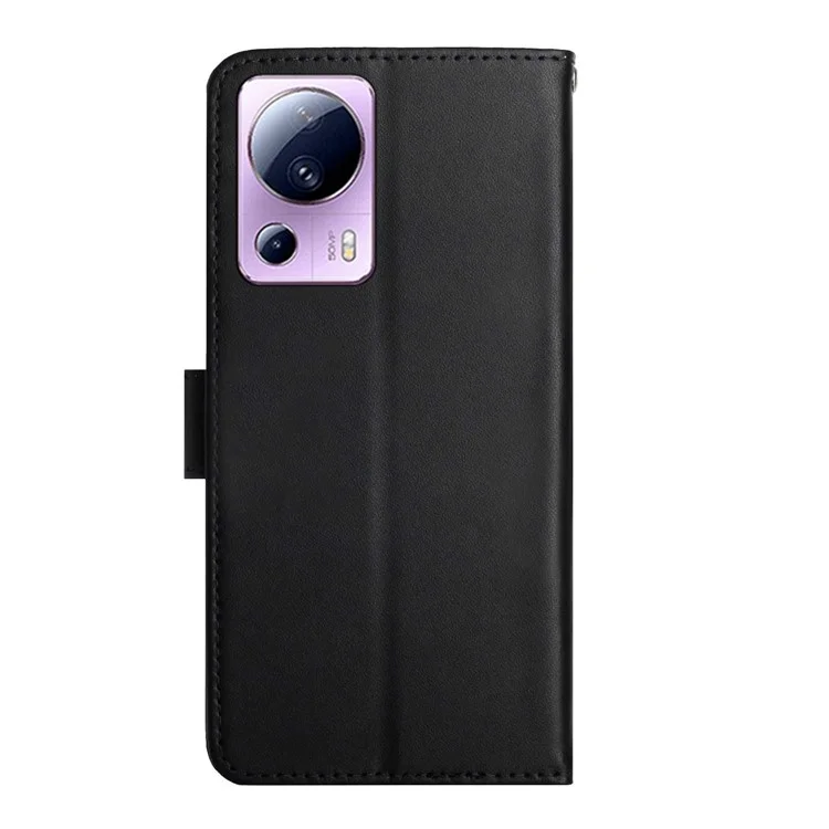 For Xiaomi 12 Lite NE 5G HT02 Strong Magnetic Clasp Stand Function Genuine Leather Nappa Texture Wallet Case Flip Phone Cover - Black