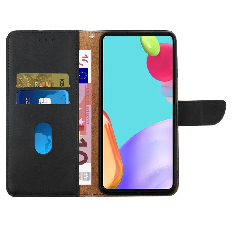 Futerał portfelowy HT02 z naturalnej skóry wołowej o fakturze Nappa z silnym zatrzaskiem magnetycznym i funkcją podpórki do Samsung Galaxy A04e 4G - Czarny