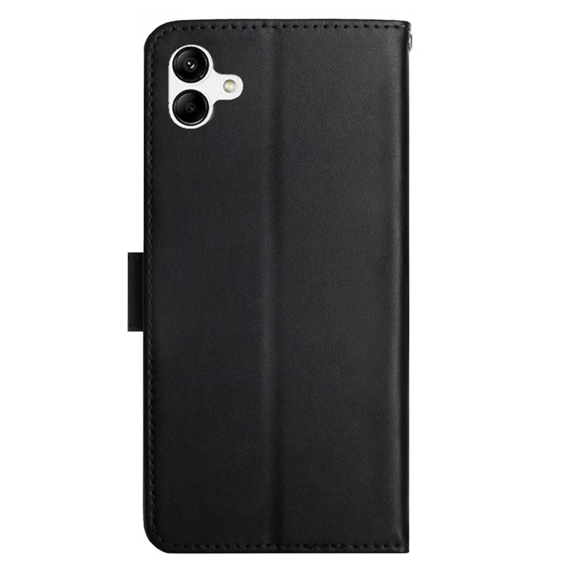 Futerał portfelowy HT02 z naturalnej skóry wołowej o fakturze Nappa z silnym zatrzaskiem magnetycznym i funkcją podpórki do Samsung Galaxy A04e 4G - Czarny