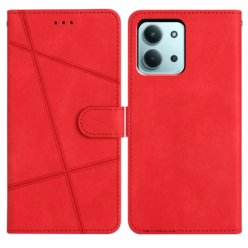 Pour Xiaomi Redmi 15C 4G (171 mm) Étui portefeuille Peau à toucher en cuir avec ligne imprimée Flip Phone Cover - Rouge