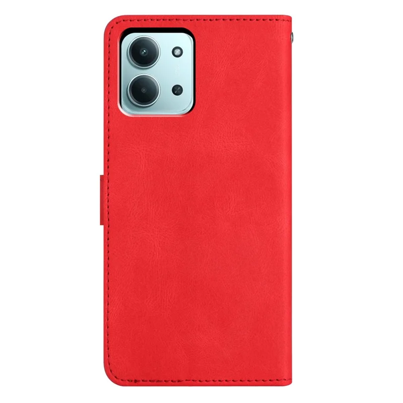 Pour Xiaomi Redmi 15C 4G (171 mm) Étui portefeuille Peau à toucher en cuir avec ligne imprimée Flip Phone Cover - Rouge