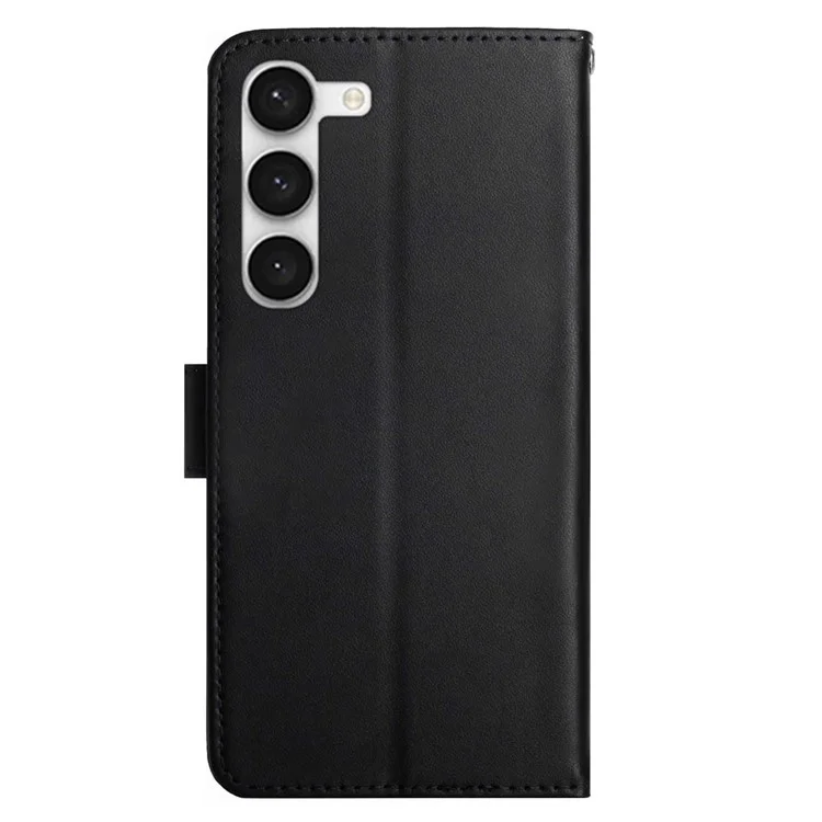 Pour Samsung Galaxy S23 HT02 Nappa Texture Phone Case Genuine Leather Stand Wallet Full Protection Cover - Noir