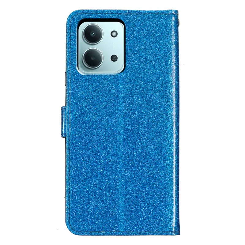 Funda tipo cartera con purpurina para Xiaomi Redmi 15C 4G (171mm), anticaída, de cuero con soporte y correa - Azul