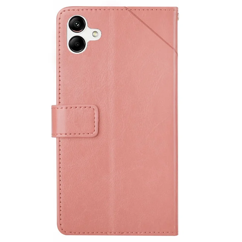 غطاء محفظة قابل للطي مقاوم للسقوط لهاتف Samsung Galaxy A04e 4G من جلد PU بنقوش خطوط على شكل Y مع حامل قابل للطي وحزام - وردي