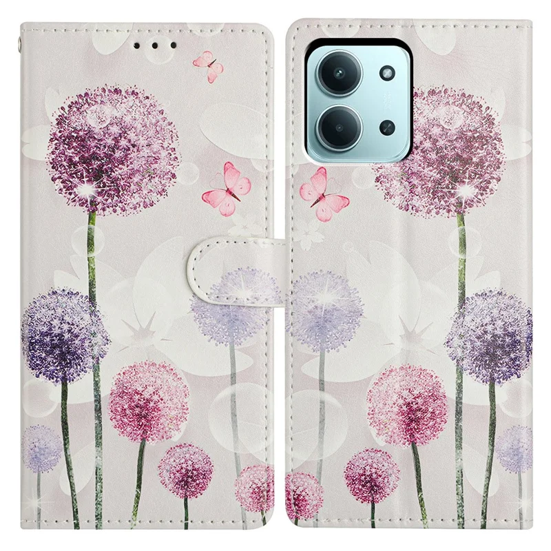 Funda tipo cartera con soporte y estampado de patrón para Xiaomi Redmi 15C 4G (171mm) con correa - Diente de León