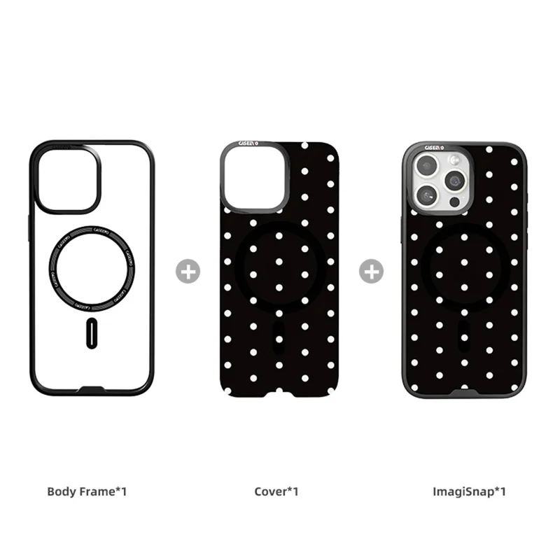 CASEEVO Para Funda iPhone 16 Pro Max Compatible con MagSafe, Carcasa de TPU y Acrílico con Placa Trasera Intercambiable de Puntos - Negro
