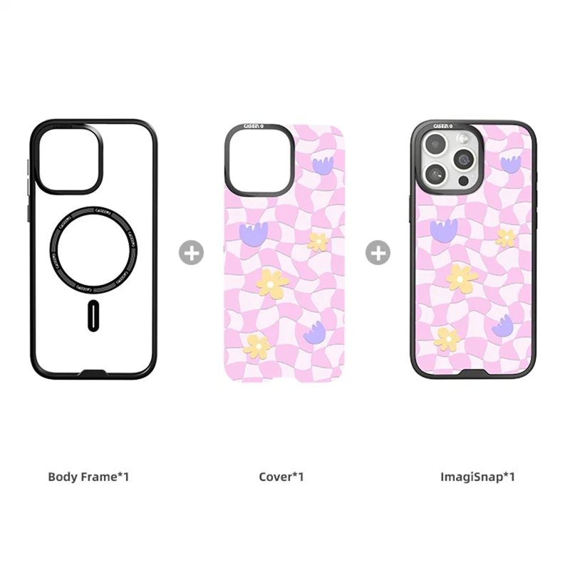 CASEEVO Pour Étui iPhone 14 Pro Compatible avec MagSafe TPU Acrylique Coque de Téléphone Magnétique avec Plaque Arrière Amovible à Grille - Vague