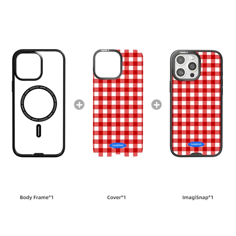 CASEEVO For iPhone 15 Pro Max Case Compatible with MagSafe TPU Acrylic Magnetic Phone Cover with Detachable Grid Backplate - Red