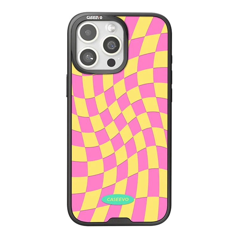 CASEEVO For iPhone 15 Pro Case Compatible with MagSafe TPU Acrylic Magnetic Phone Cover with Detachable Grid Backplate - Yellow / Pink