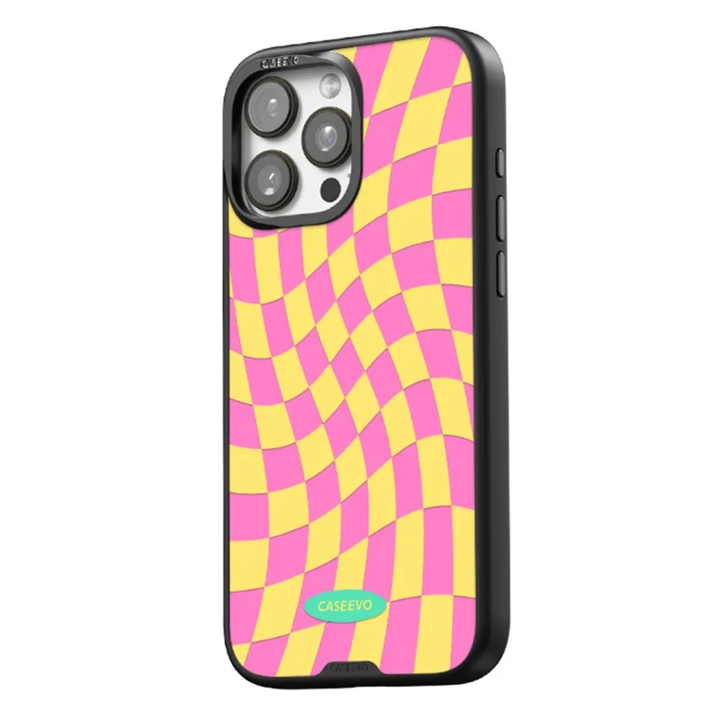 CASEEVO For iPhone 15 Pro Case Compatible with MagSafe TPU Acrylic Magnetic Phone Cover with Detachable Grid Backplate - Yellow / Pink