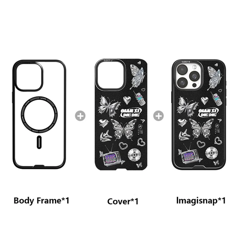 CASEEVO Pour iPhone 16 Pro Max Étui Magnétique Compatible avec MagSafe, Coque TPU Acrylique avec Plaque Arrière Interchangeable aux Papillons - Fantaisie de Minuit