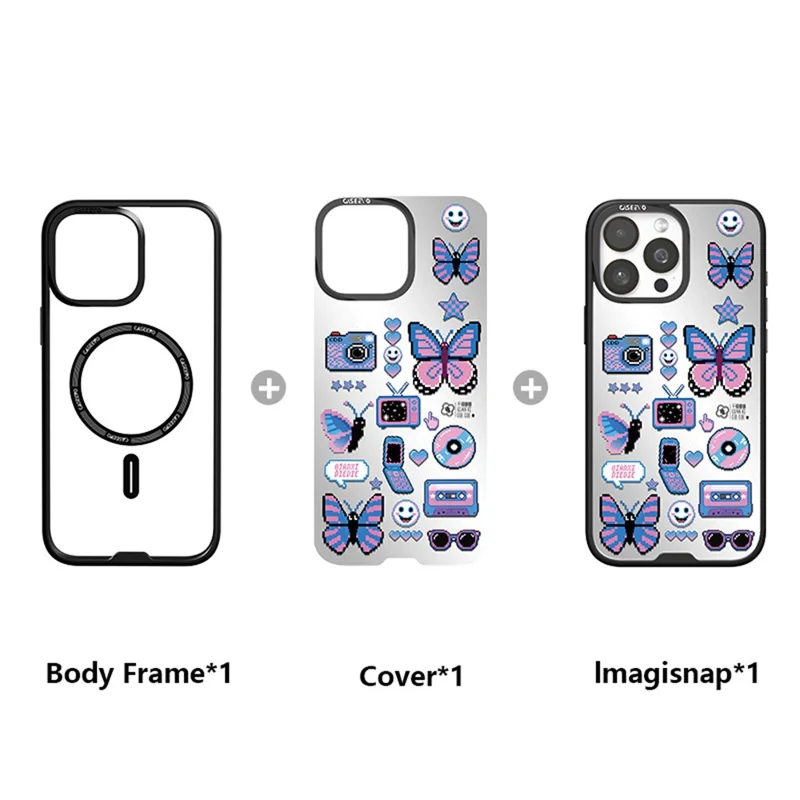 CASEEVO For iPhone 15 Pro Max Magnetic Case Compatible with MagSafe TPU Acrylic Cover with Interchangeable Butterflies Backplate - Retro Vibe