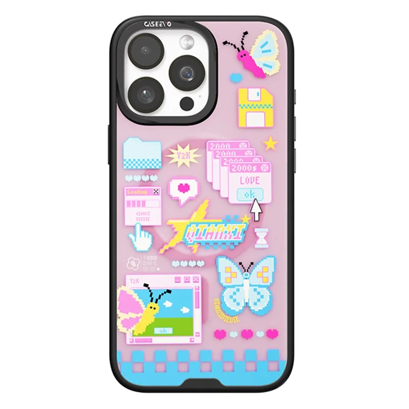 CASEEVO Magnetische Hülle für iPhone 15 Pro kompatibel mit MagSafe TPU Acryl Abdeckung mit auswechselbarer Schmetterlinge Rückseite - Candy Core