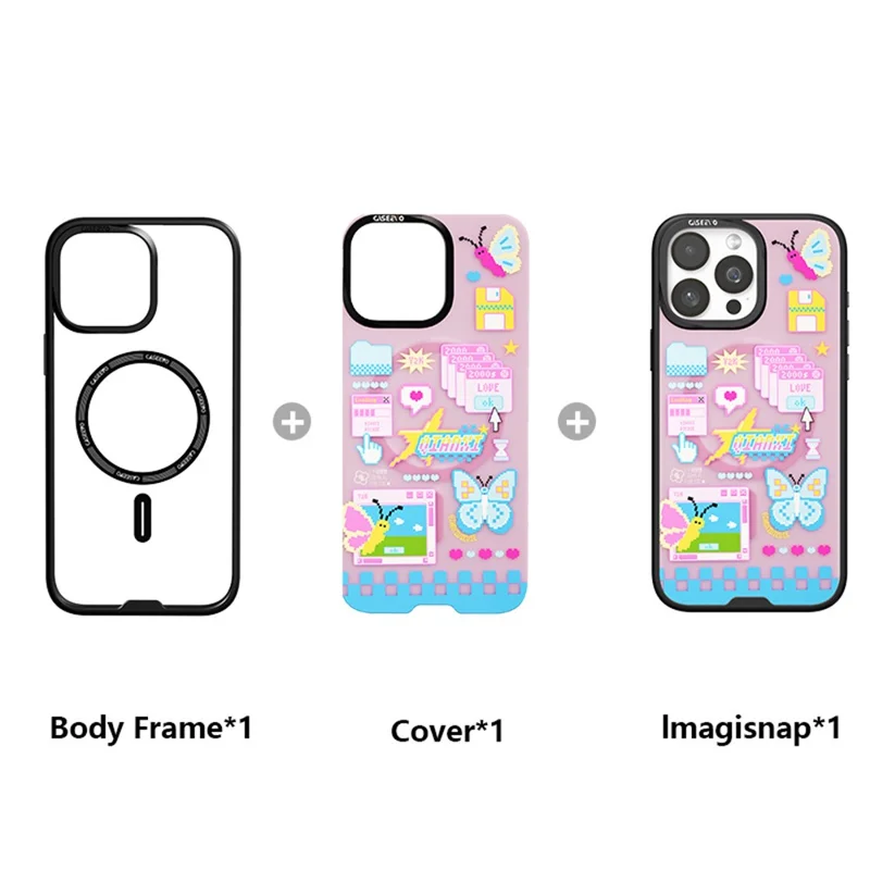 CASEEVO Magnetische Hülle für iPhone 15 Pro kompatibel mit MagSafe TPU Acryl Abdeckung mit auswechselbarer Schmetterlinge Rückseite - Candy Core
