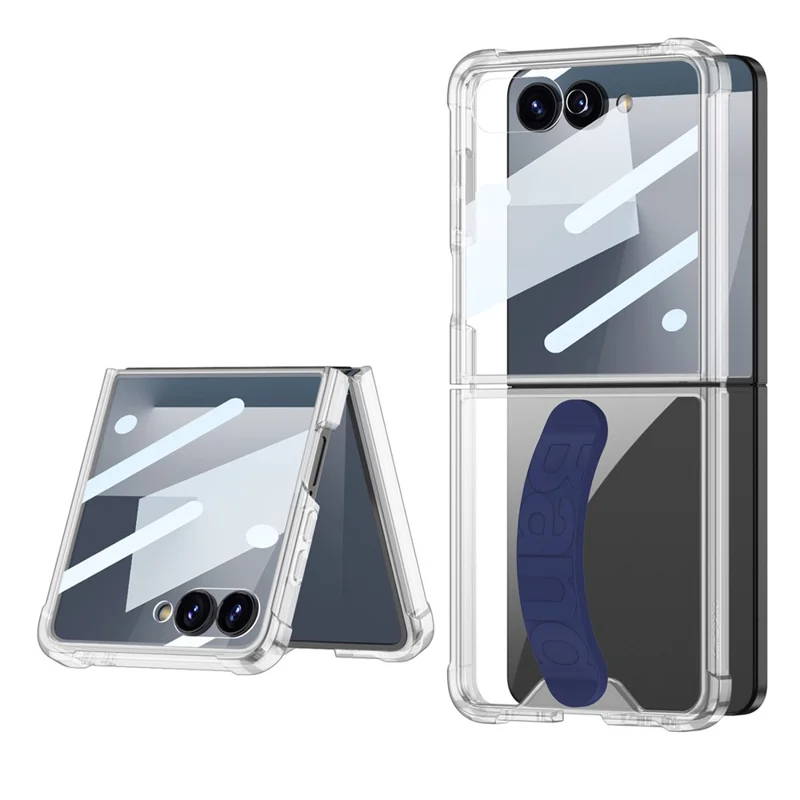 GKK Pour Samsung Galaxy Z Flip7 5G Étui Antichoc en TPU avec Verre Trempé, Couverture Arrière avec Sangle en Silicone - Bleu Minuit