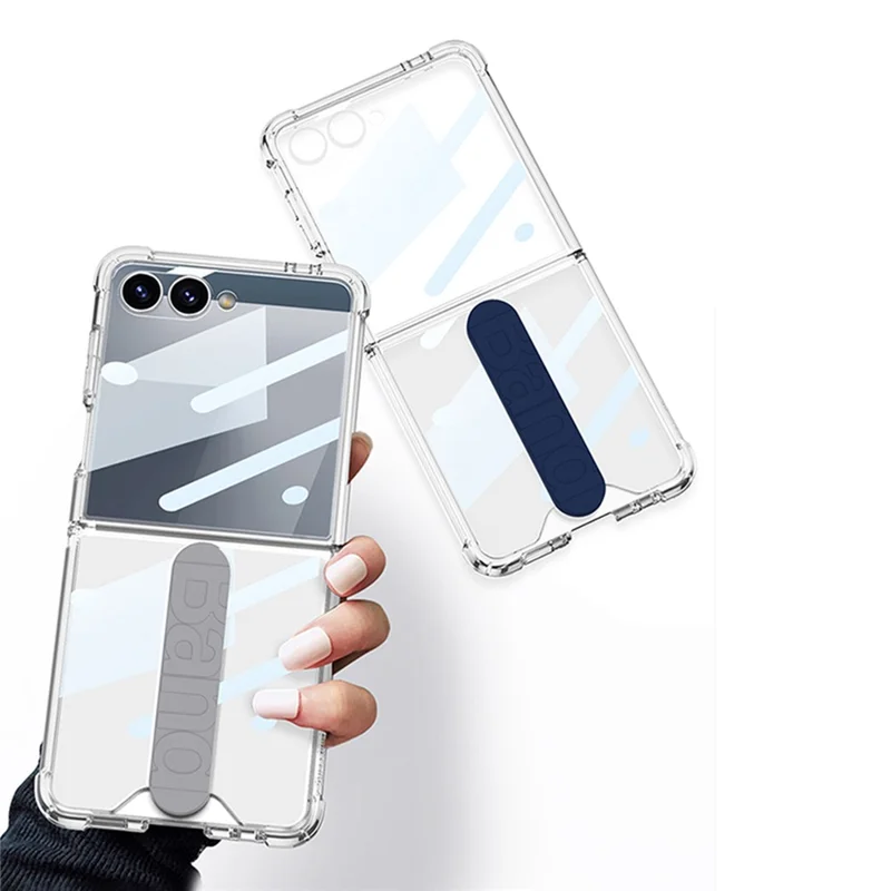 GKK Pour Samsung Galaxy Z Flip7 5G Étui Antichoc en TPU avec Verre Trempé, Couverture Arrière avec Sangle en Silicone - Bleu Minuit
