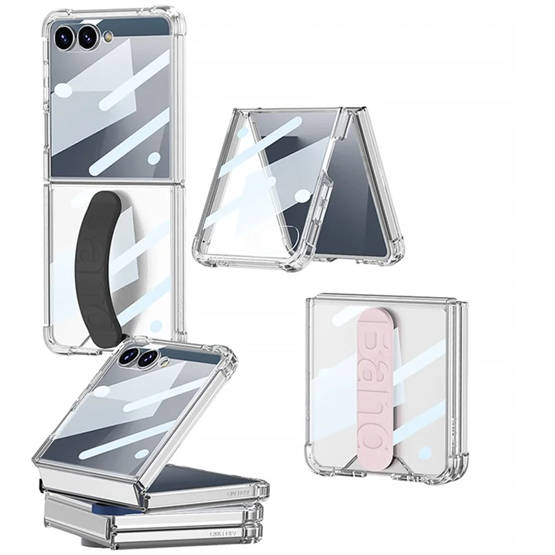 GKK Pour Samsung Galaxy Z Flip7 5G Étui Antichoc en TPU avec Verre Trempé, Couverture Arrière avec Sangle en Silicone - Bleu Minuit