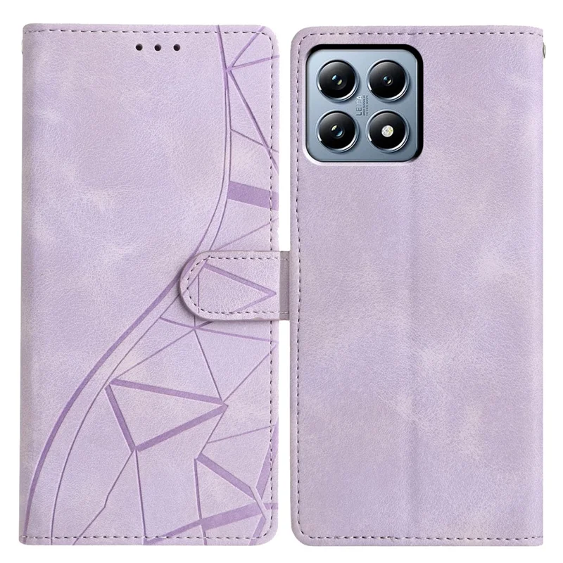 For Xiaomi 15T Pro Case Wallet Stand Imprinted Triangle Pattern Leather Phone Flip Cover - Purple