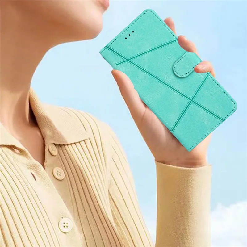 Futerał portfelowy na Xiaomi 15T z nadrukiem linii i fakturą skóry z dotykiem - Zielony