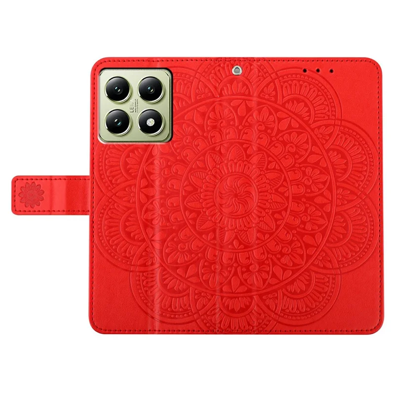 For Xiaomi 15T Pro Leather Case with Card Slots Mandala Pattern Phone Cover Stand - Red