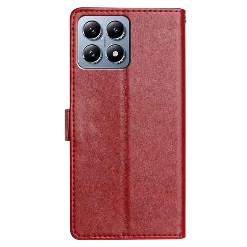 Für Xiaomi 15T Pro Lederhülle Geldbörse Ständer Handyhülle mit praktischem Trageriemen - Rot