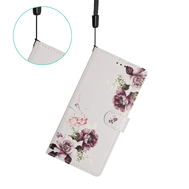 Capa para Xiaomi 15T com Estampa Padrão, Carteira, Suporte de Apoio, Couro Sintético para Celular com Alça - Rosa Cruz