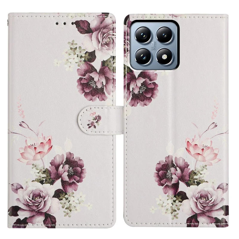 Für Xiaomi 15T Pro Hülle Muster Druck Portemonnaie Ständer Flip Leder Handyhülle mit Trageriemen - Kreuz Rose