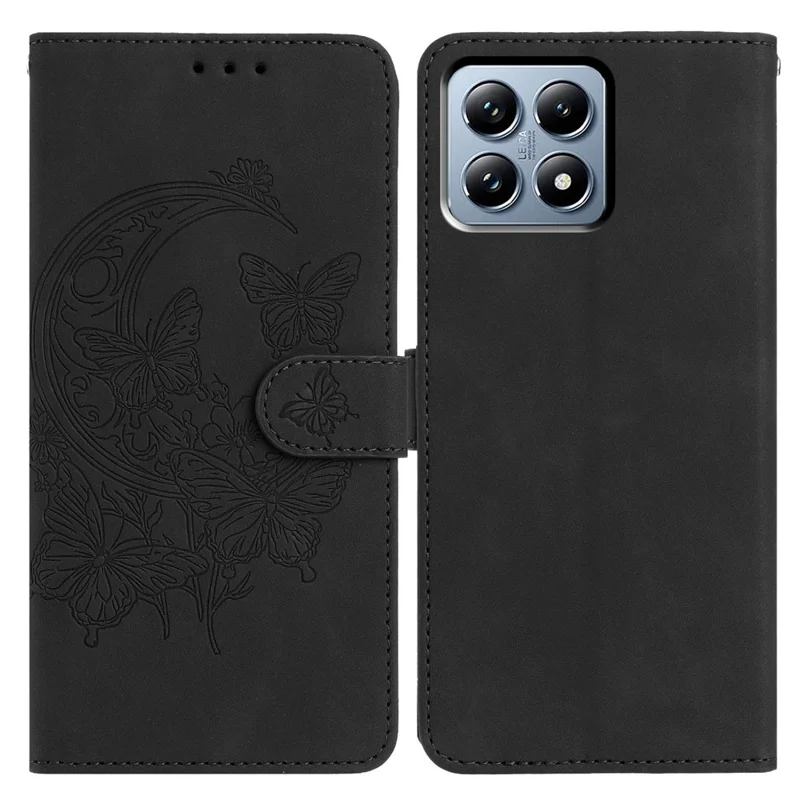 Cover per Xiaomi 15T con Farfalla e Fiori Stampati in Pelle PU con Portafoglio e Supporto - Nero