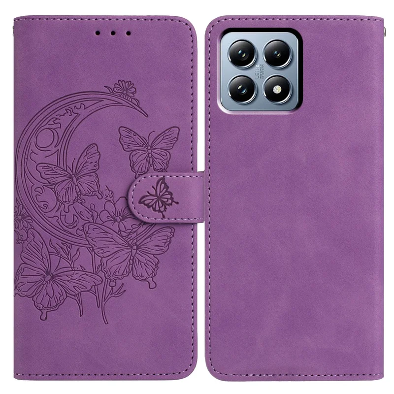 For Xiaomi 15T Pro Case Butterfly Flower Imprint PU Leather Wallet Stand Phone Cover - Purple