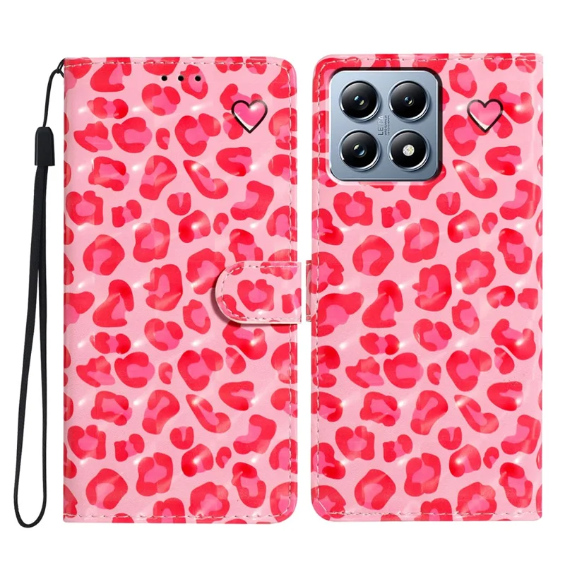 Funda de cartera de piel sintética para Xiaomi 15T, diseño 3D - Estampado de leopardo rosa