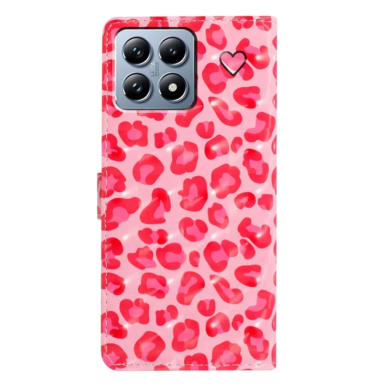 Funda de cartera de piel sintética para Xiaomi 15T, diseño 3D - Estampado de leopardo rosa