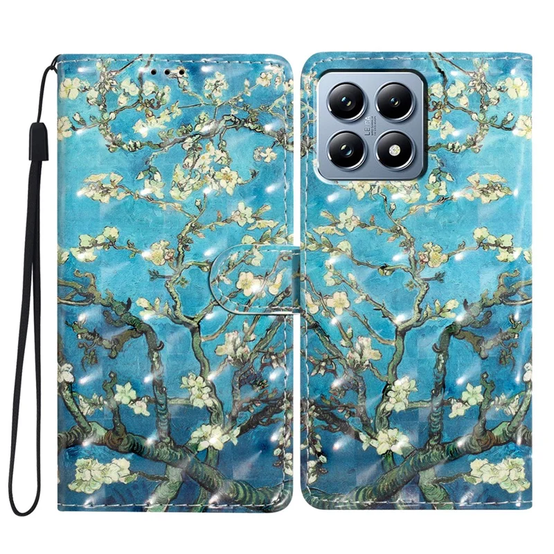 For Xiaomi 15T Pro Case PU Leather Wallet Phone Cover 3D Pattern Printing - Apricot Blossom