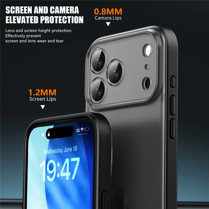 IPAKY для iPhone 17 Pro Max Чехол противоударный ПК+ТПУ матовый чехол для телефона - Черный