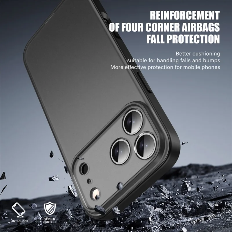IPAKY For iPhone 17 Air Case Shockproof PC+TPU Matte Phone Cover - Black