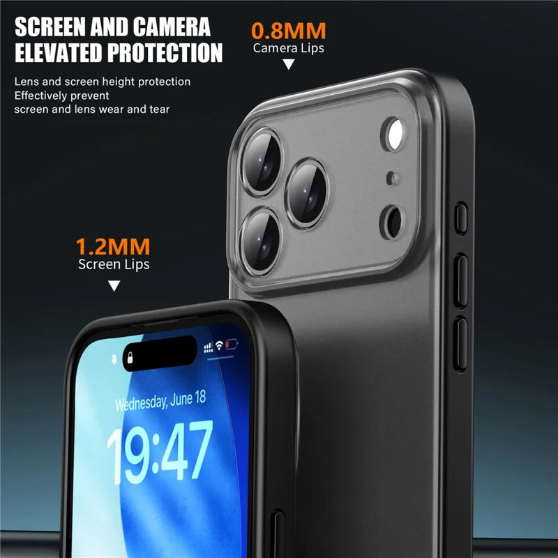 IPAKY For iPhone 17 Air Case Shockproof PC+TPU Matte Phone Cover - Black