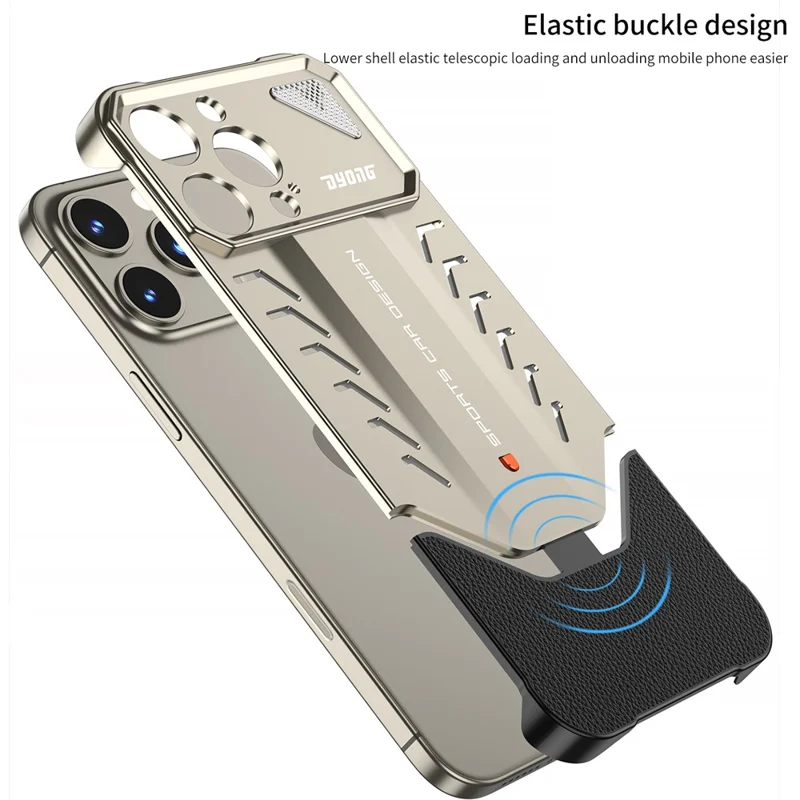DYONG Para iPhone 16 Pro Funda Metálica con Diseño de Apertura Snap, Disipación de Calor y Protección Antichoques - Titanio