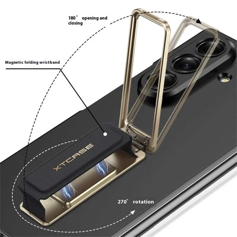 GKK For Samsung Galaxy Z Fold7 5G Case with Kickstand / Magnetic Strap PC Tempered Glass Phone Cover - Silver