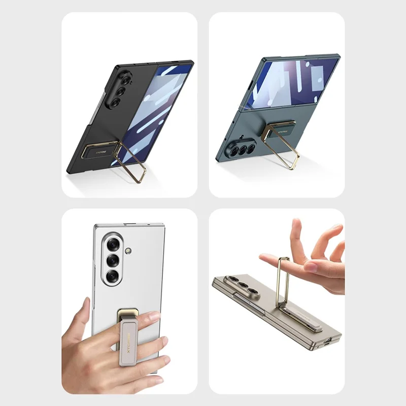 GKK For Samsung Galaxy Z Fold7 5G Case with Kickstand / Magnetic Strap PC Tempered Glass Phone Cover - Silver