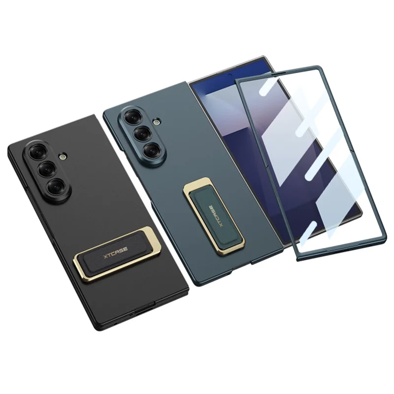 GKK For Samsung Galaxy Z Fold7 5G Case with Kickstand / Magnetic Strap PC Tempered Glass Phone Cover - Silver