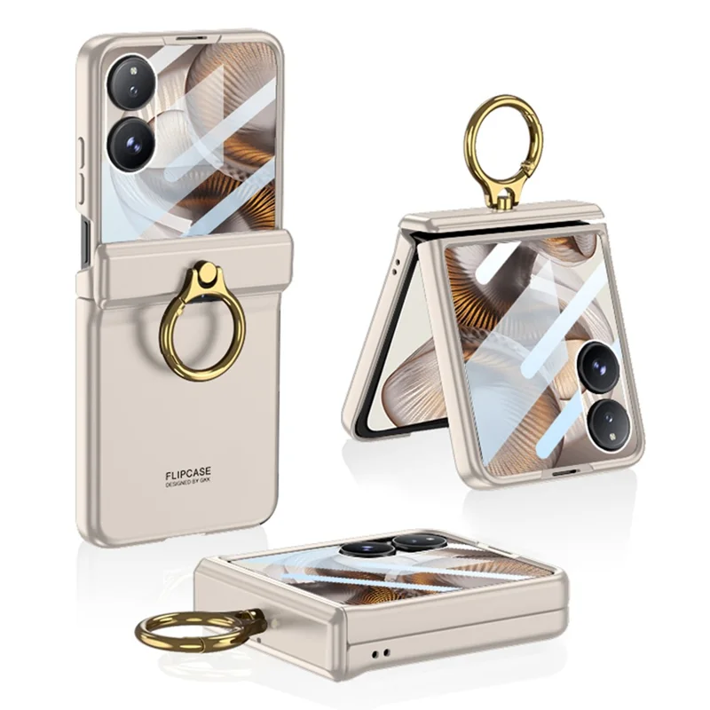 GKK For Xiaomi Mix Flip 2 Case with Ring Kickstand Magnetic Hinge PC + Tempered Glass Phone Cover - Titanium Grey