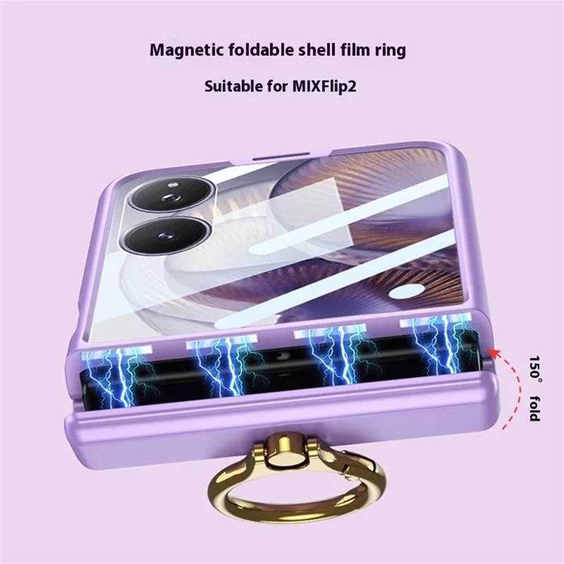 GKK For Xiaomi Mix Flip 2 Case with Ring Kickstand Magnetic Hinge PC + Tempered Glass Phone Cover - Titanium Grey